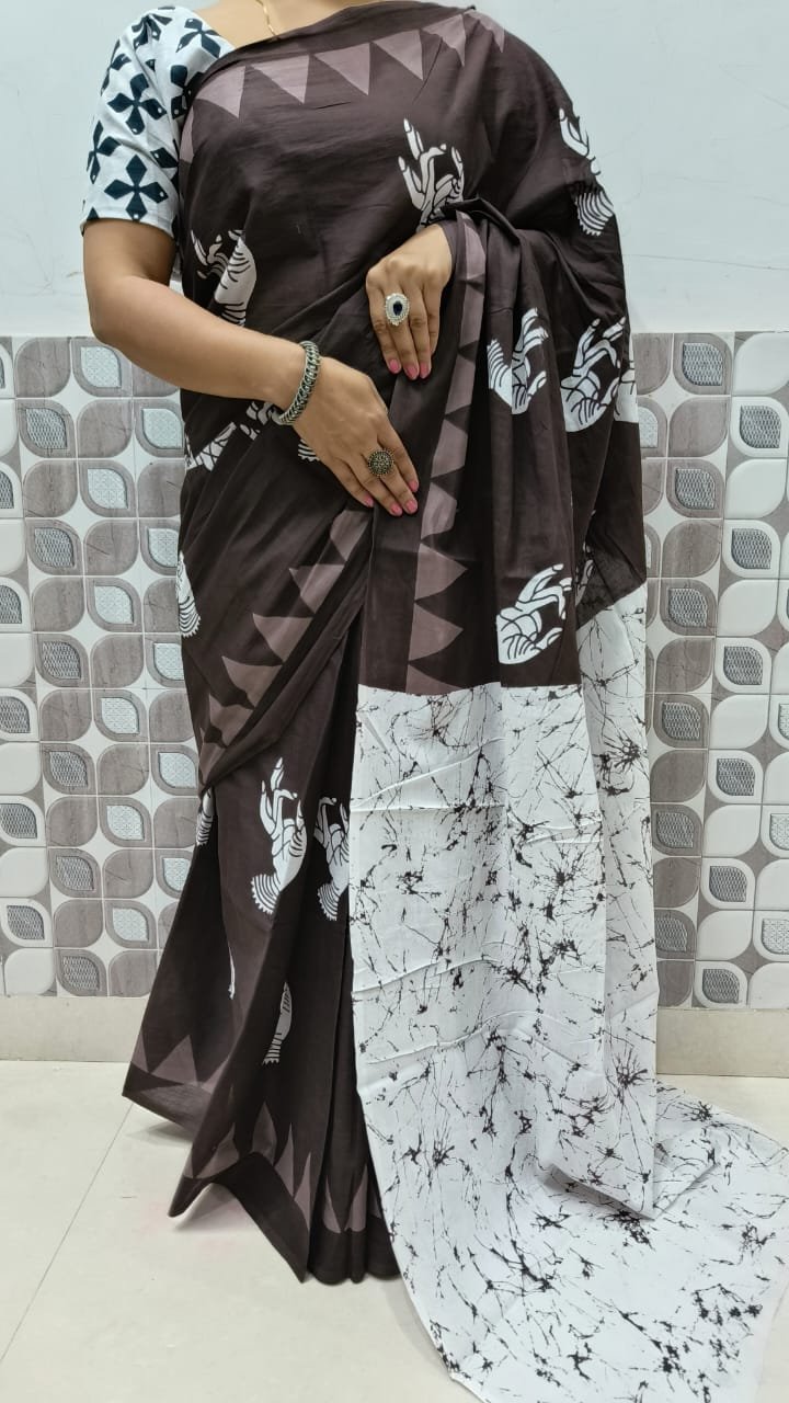 Bagru Block Printed Mulmul Cotton Saree